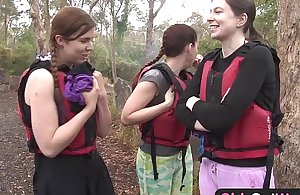 Soft non-professional uninspiring women fingered in rafting Threesome