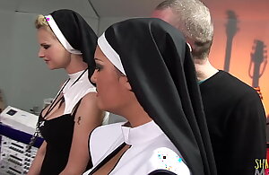Duo naughty nuns realize gasping around big fast cocks