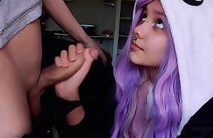 Cute girl with purple hair is elated with my penis
