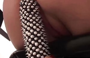 RubberDoll Delights GF Forth Spiky Black coupled with White Vibrator!